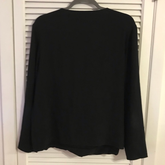 MM Lafleur Mathilde Drape-Front Long-Sleeve Blouse in Black, Size L - Picture 8 of 9